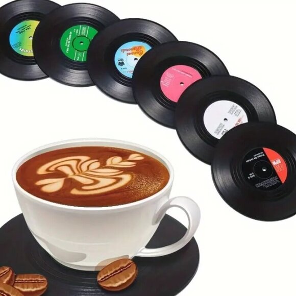 Vinyl Record Drink Coasters Set of 6 Retro 45 RPM Look - Picture 1 of 4